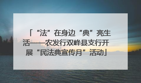 “法”在身边“典”亮生活——农发行双峰县支行开展“民法典宣传月”活动