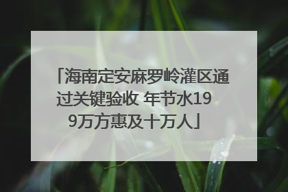 海南定安麻罗岭灌区通过关键验收 年节水199万方惠及十万人